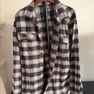 Patagonia Fjord Organic Cotton Brown, Brown & Light Blue Plaid Shirt
